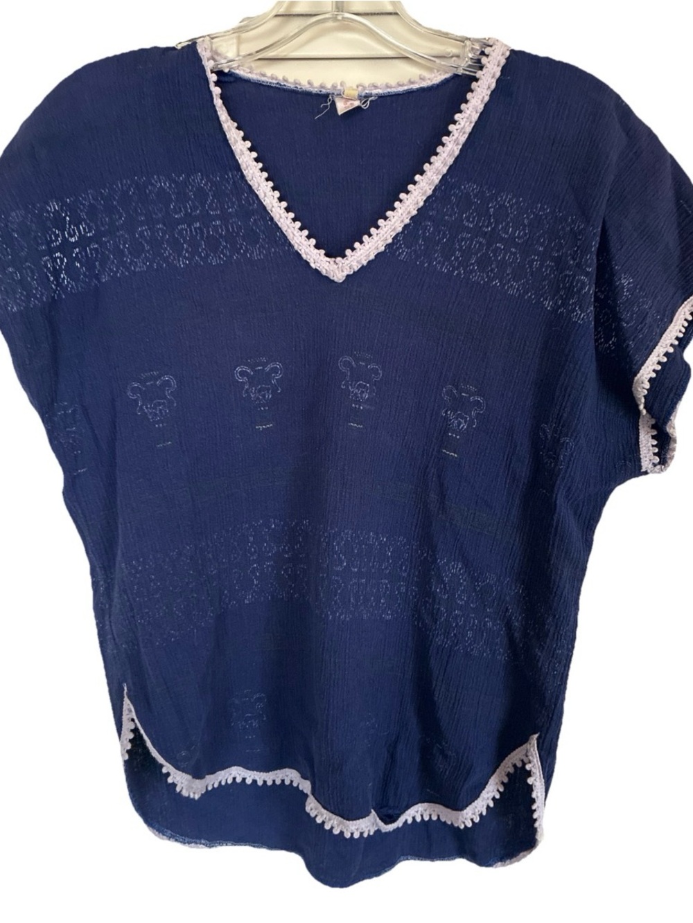 Johnny Was-Woman’s Greek Artisanal Tunic Shirt Deep Blue White Lace Sz M- No Tag